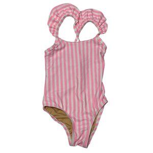 Old Navy Toddler Girls 4T Pink White Striped Ruffle One Piece Swimsuit Vacation